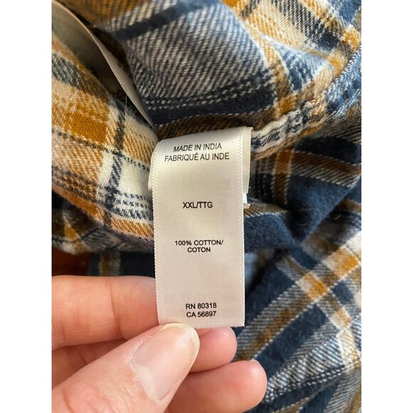 Lucky Brand XXL Womens Button Up Top Long Sleeve Flannel 100% Cotton Blue Yellow - Picture 6 of 12